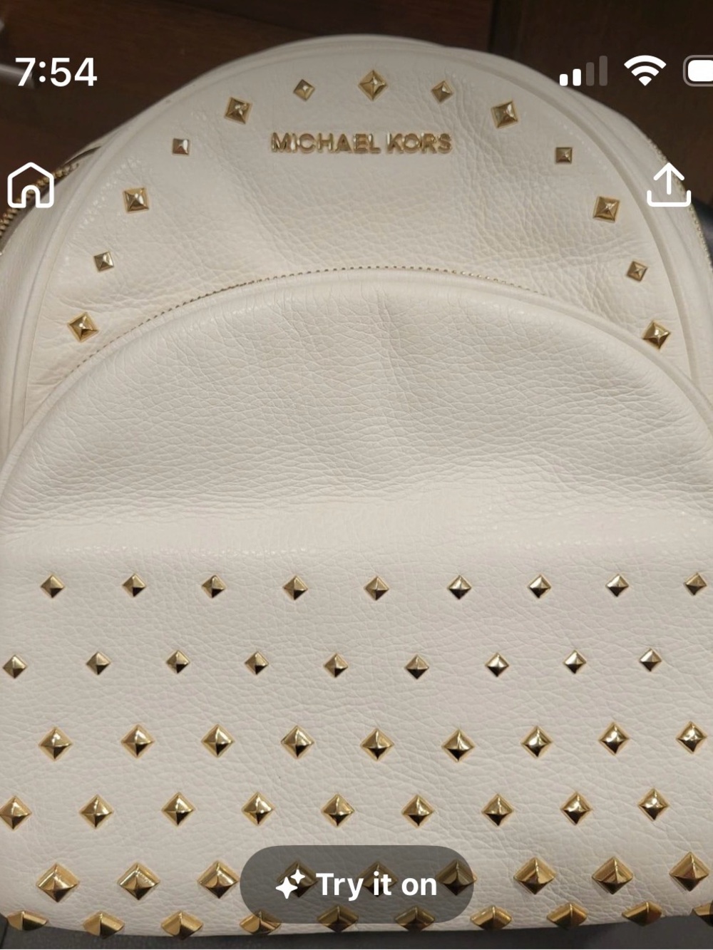 Michael Kors White Leather Backpack with Gold Studs